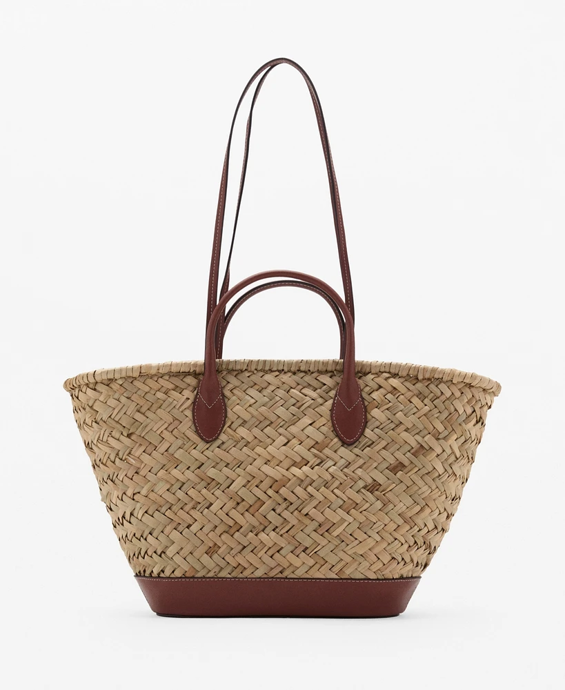 Mango Women's Large Double-Handle Natural Fiber Basket Bag