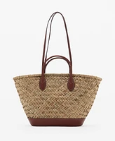 Mango Women's Large Double-Handle Natural Fiber Basket Bag
