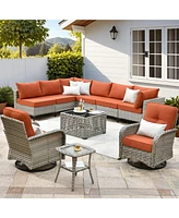 Xizzi 10 Piece Outdoor Patio Furniture with Swivel Chairs,All Weather Wicker Sectional Coversation Set with Solar Coffee Table, Single Modular Chairs