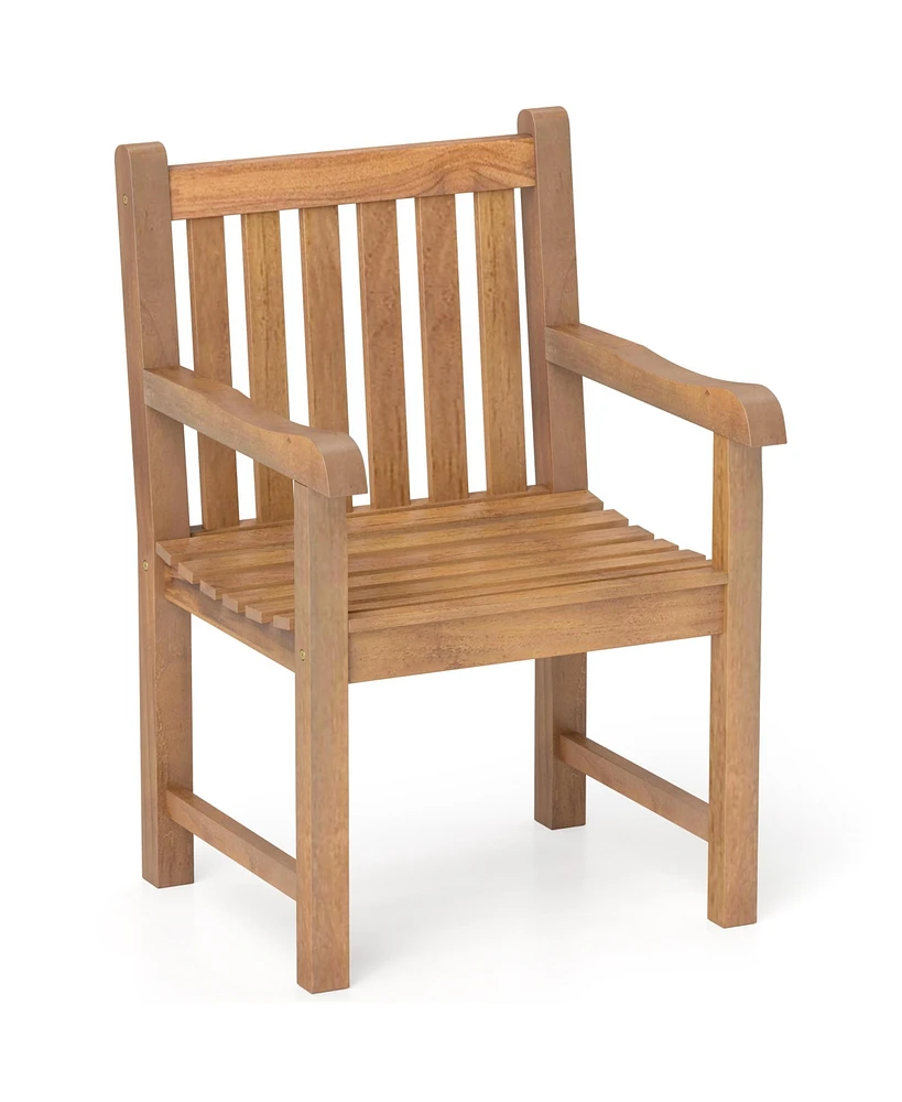 Gymax Teak Wood Patio Dining Chair Outdoor Armchair w/ Slatted Seat & Solid Legs
