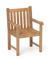 Gymax Teak Wood Patio Dining Chair Outdoor Armchair w/ Slatted Seat & Solid Legs