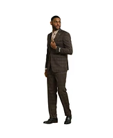 Stacy Adams Big & Tall Glen Plaid 3-Piece Jacket With Solid Vest And Pants Suit Peak Lapel