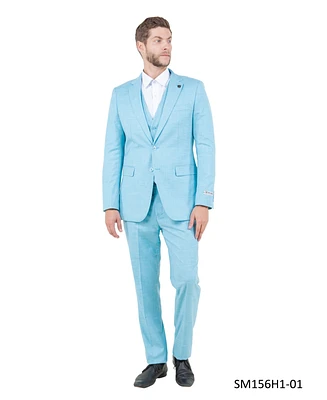 Stacy Adams Men's Solid Textured 3-Piece Jacket With Vest And Pants Suit Notch Lapel