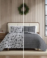 Eddie Bauer Woodblock Floral Flannel Cotton Reversible -Pc. Quilt Set