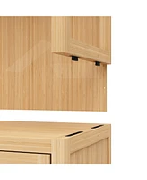 Casainc Tall Slim Storage Cabinet with Shutter Door and 3-Tier Shelves, Freestanding Bamboo Organizer for Home