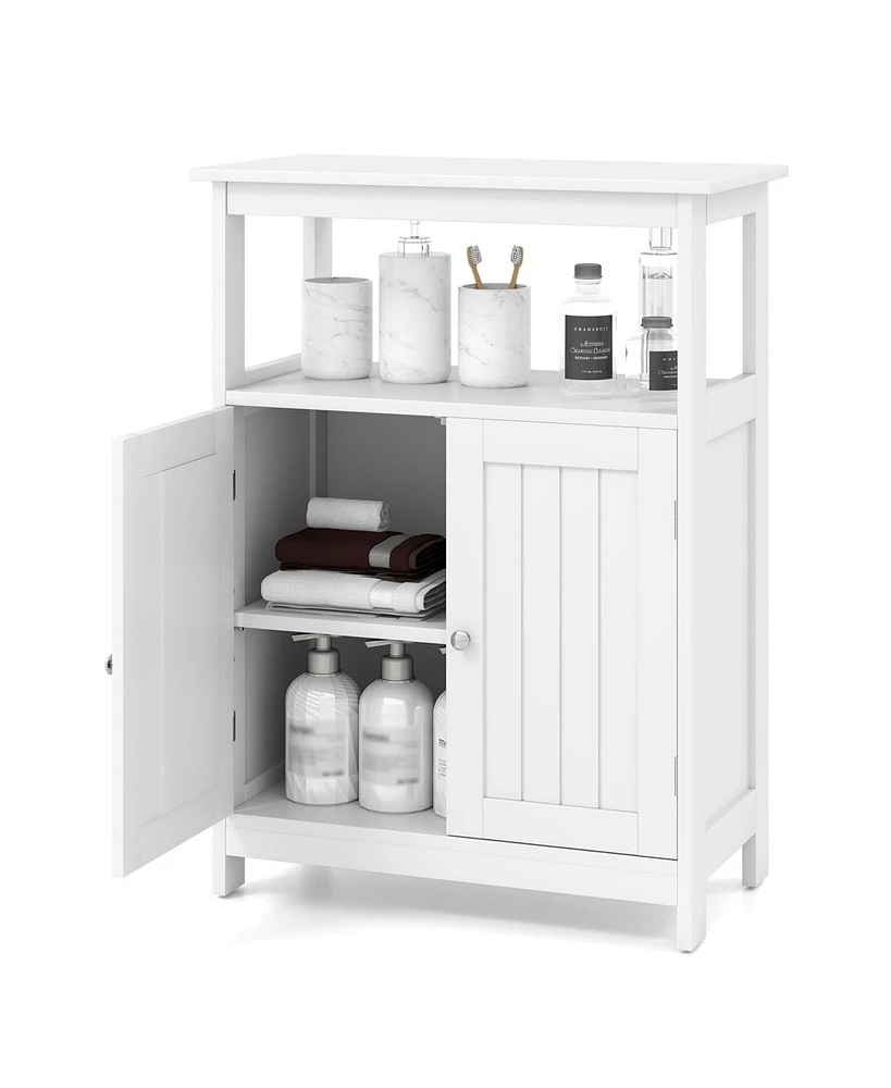 Bathroom Floor Cabinet Freestanding Storage Organizer with Open Compartment