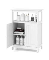 Bathroom Floor Cabinet Freestanding Storage Organizer with Open Compartment