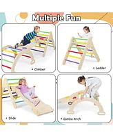 5 in 1 Wooden Climbing Toys for Toddlers, Triangle Climber with Ramp for Sliding or Climbing