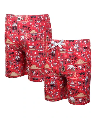 Wes & Willy Big Boys and Girls Scarlet San Francisco 49ers Luau Swim Trunks
