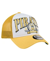 New Era Men's White/Gold Pittsburgh Pirates Distressed 9FORTY A-Frame Adjustable Trucker Hat