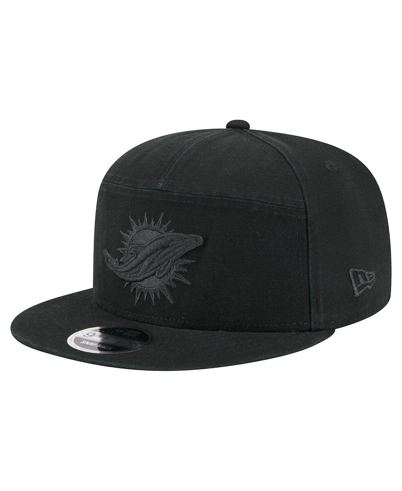 New Era Men's Black Miami Dolphins Adventure Canvas Split Panel 9FIFTY Snapback Hat