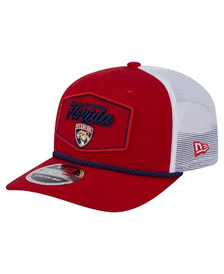 New Era Men's Red/White Florida Panthers Team Patch Basic 9SEVENTY Adjustable Trucker Hat