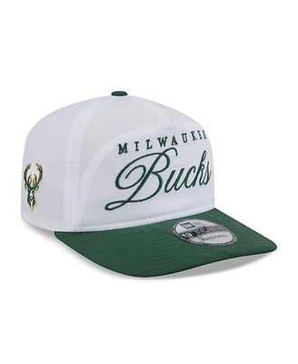 New Era Men's White/Hunter Green Milwaukee Bucks 2025 Nba Draft On-Stage Nylon 19TWENTY Adjustable Hat