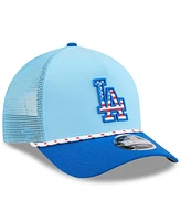 New Era Men's Light Blue/Royal Los Angeles Dodgers 2025 Fourth of July 9FORTY A-Frame M-Crown Adjustable Trucker Hat