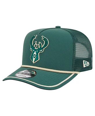 New Era Men's Hunter Green Milwaukee Bucks Vintage Team Rope A-Frame 9FIFTY Snapback Hat