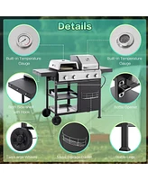 Mondawe 2+2 Multi-function 4-Burner 49,200 Btu Gas Grill with Cover and wheels