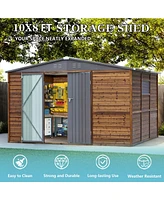 Mondawe 8x10FT Iron-Wood Outdoor Storage Tool Shed with Lockable Door and Windows