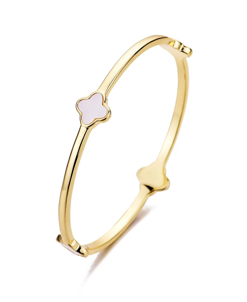 Adornia Gold Mother of Pearl Clover Bangle Bracelet