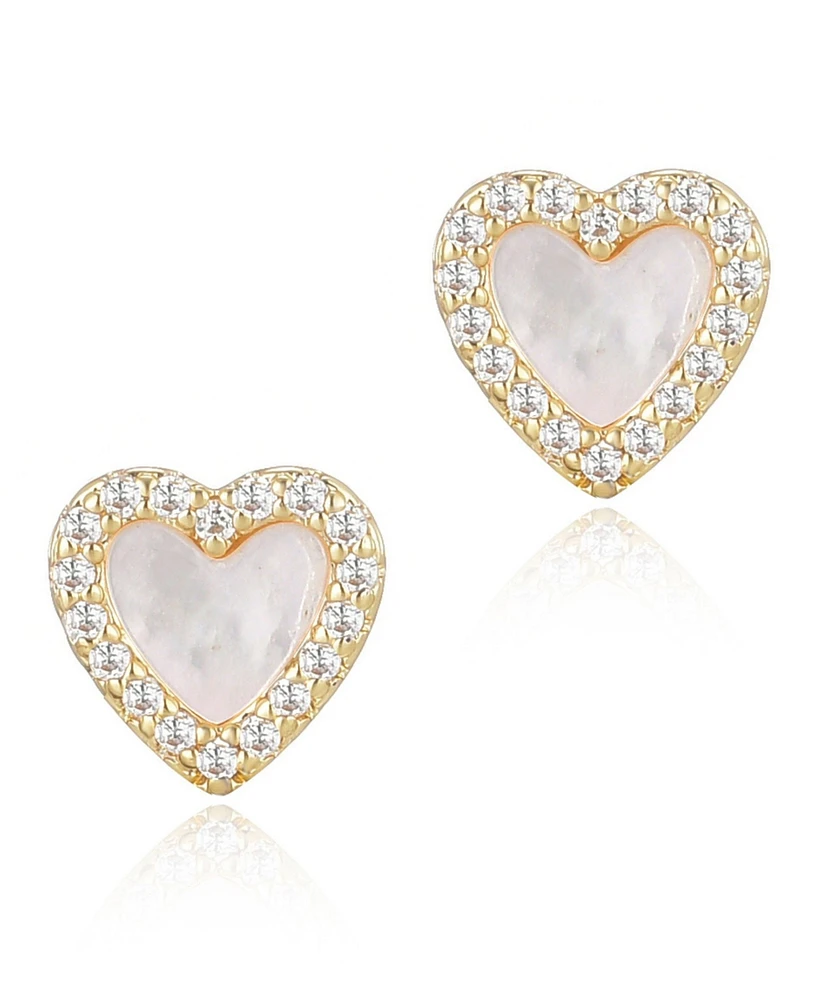 Adornia Gold Mother of Pearl Mini Halo Heart Stud Earrings