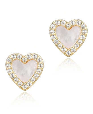 Adornia Gold Mother of Pearl Mini Halo Heart Stud Earrings