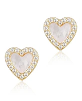 Adornia Gold Mother of Pearl Mini Halo Heart Stud Earrings