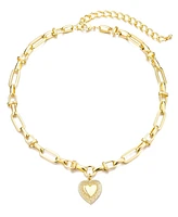 Adornia Gold Chunky Mixed Link Chain Fluted Heart Necklace