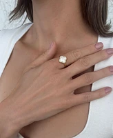 Adornia Gold Mother of Pearl Cubic Zirconia Halo Clover Ring