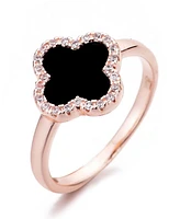 Adornia Rose Gold Cubic Zirconia Black Halo Clover Ring