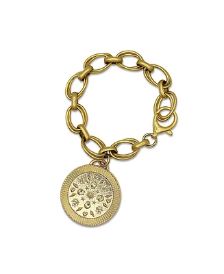 Bowood Lane 14k Gold Plated Double Sided Coin On 12k Multi Ring Chain Bracelet