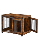 Streamdale Furniture Rustic Brown Sliding Door Dog Cage - 39"