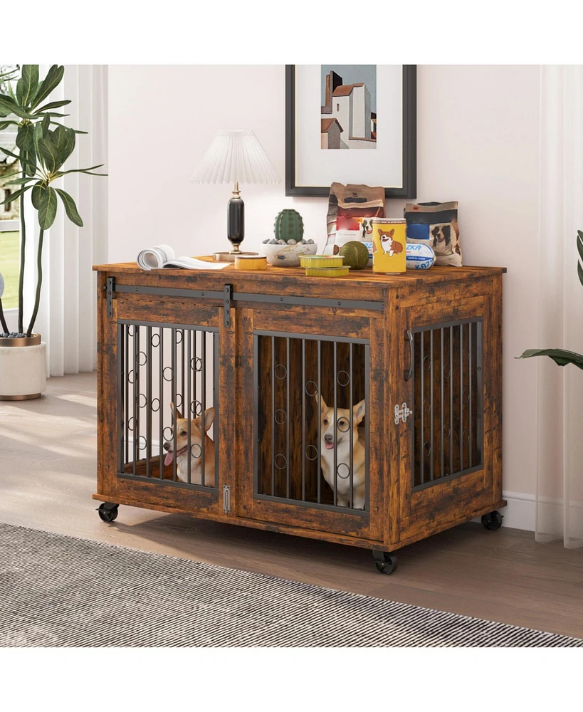Streamdale Furniture Rustic Brown Sliding Door Dog Cage - 39"