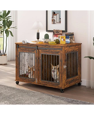 Streamdale Furniture Rustic Brown Sliding Door Dog Cage - 39"