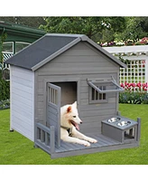 Large Solid Wood Dog House with Terrace