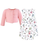 Hudson Baby Girls Cotton Dress and Cardigan Set, Hummingbird Garden