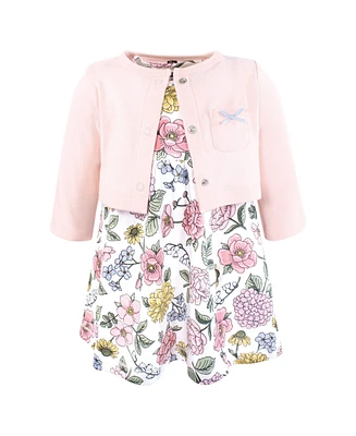 Hudson Baby Infant and Toddler Girls Cotton Dress Cardigan Set, Vintage Blossom
