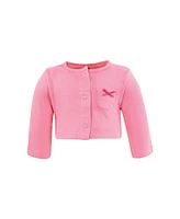 Hudson Baby Girls Cotton Dress and Cardigan Set, Bright Pink Rose