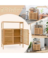 Volenca Bamboo Bathroom Floor Storage Cabinet with Shutter Doors