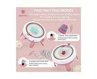 Sentro 40-Needle Knitting Machine - Pink | Make Scarves, Hats, Socks Fast | Includes Flat/Tube Key, Easy for Beginners & Kids