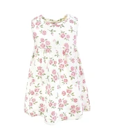 Hudson Baby Girls Cotton Dress and Cardigan Set, Mauve Sage Rose