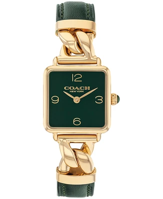 Coach Women's Cass Gold Tone Stainless Steel and Dark Green Leather Calfskin Strap Watch, 22mm