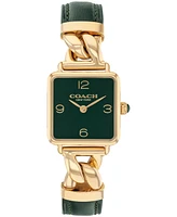 Coach Women's Cass Gold Tone Stainless Steel and Dark Green Leather Calfskin Strap Watch, 22mm