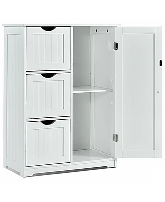 Volenca Bathroom Floor Cabinet Side Storage Cabinet with 3 Drawers and 1 Cupboard