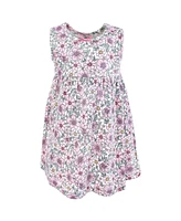 Hudson Baby Girls Cotton Dress and Cardigan Set, Pink Purple Pretty Floral