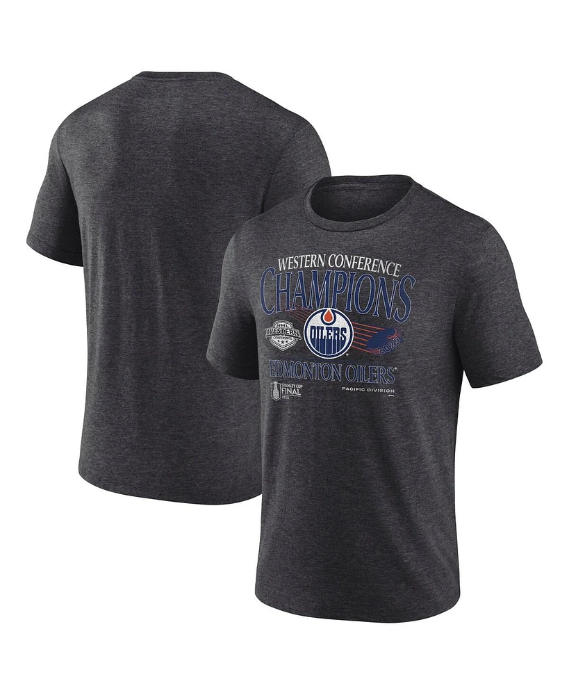 Fanatics Men's Heather Charcoal Edmonton Oilers 2025 Western Conference Champions Old School Tri-Blend T-Shirt