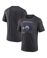Fanatics Men's Heather Charcoal Edmonton Oilers 2025 Western Conference Champions Old School Tri-Blend T-Shirt