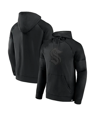 Fanatics Men's Seattle Kraken Black Ice Defender Raglan Pullover Hoodie