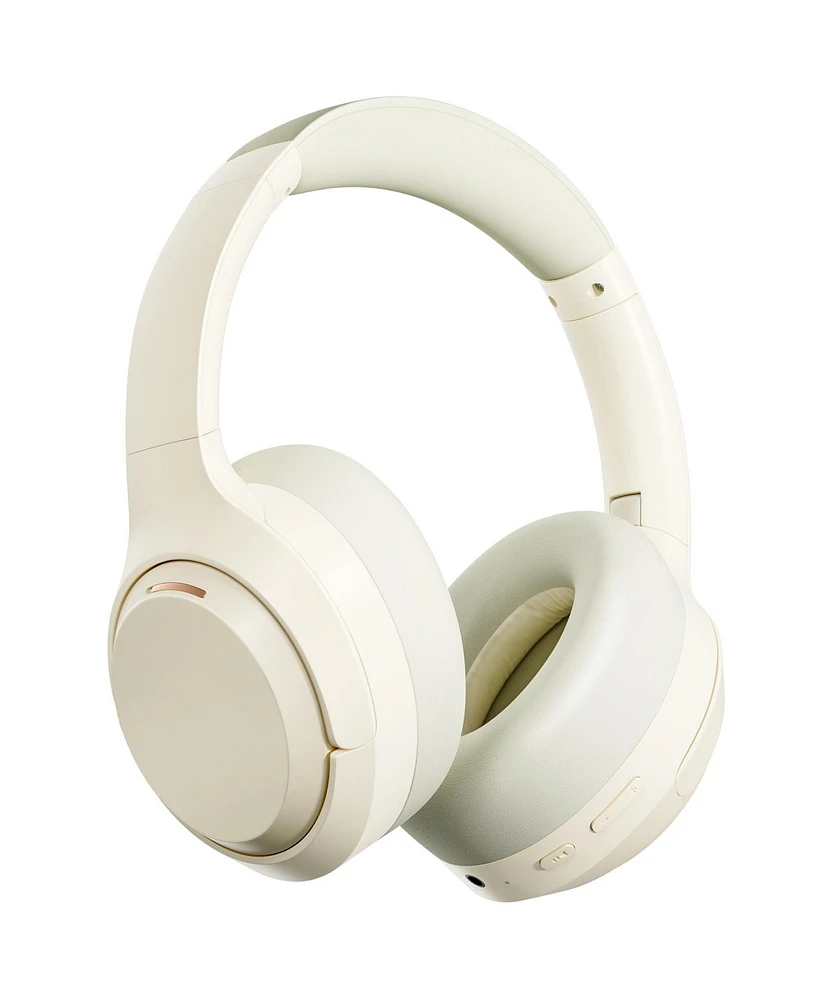 Sugift Beige Over-Ear Bluetooth Headphones with Noise Cancellation