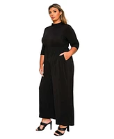 L I V D Women's Plus Summer Wide Leg Pocket Jumpsuit