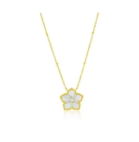 Caribbean Treasures Sterling Silver, Mop & Cz Flower Necklace - Gold Plated