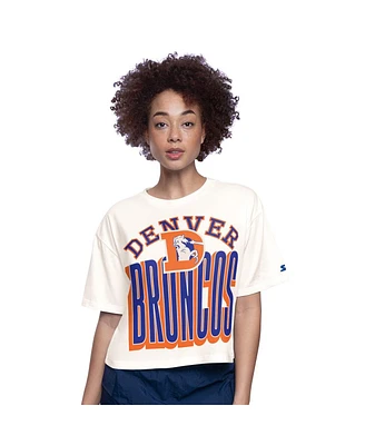 Starter Women's White Denver Broncos Throwback Play the Ball Boxy Cropped T-Shirt
